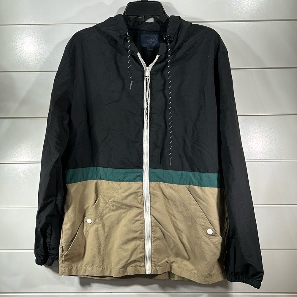 Nomad Men's Black and Tan Block Full Zip Hooded Jacket Size L
